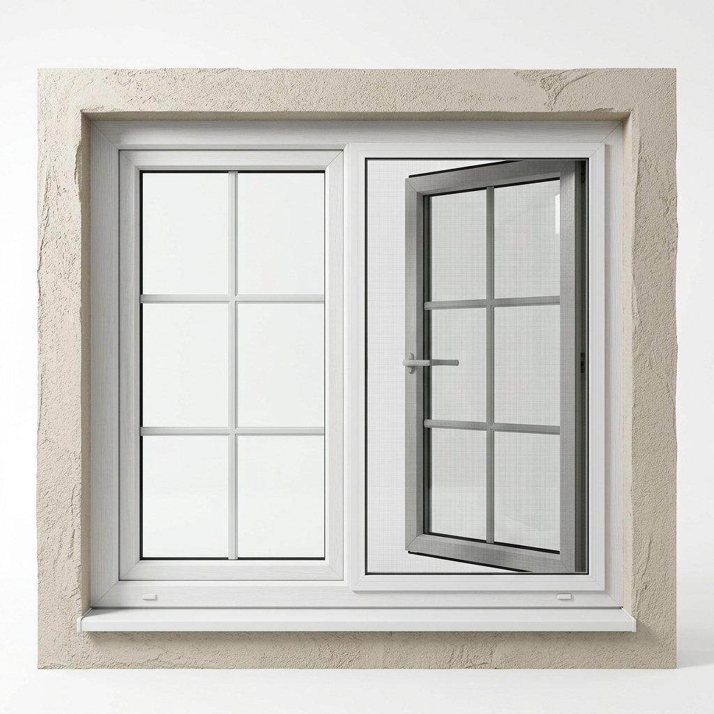 uPVC Villa Window with Mesh & Grill